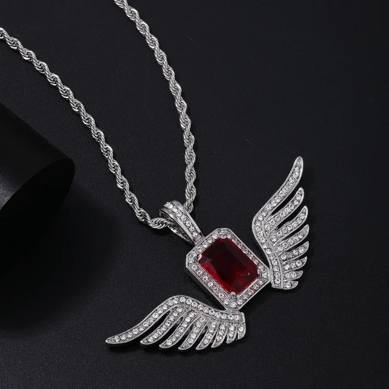 Hip-Hop Punk Wings Stainless Steel Alloy Plating Inlay Rhinestones Zircon White Gold Plated Gold Plated Men'S Pendant Necklace