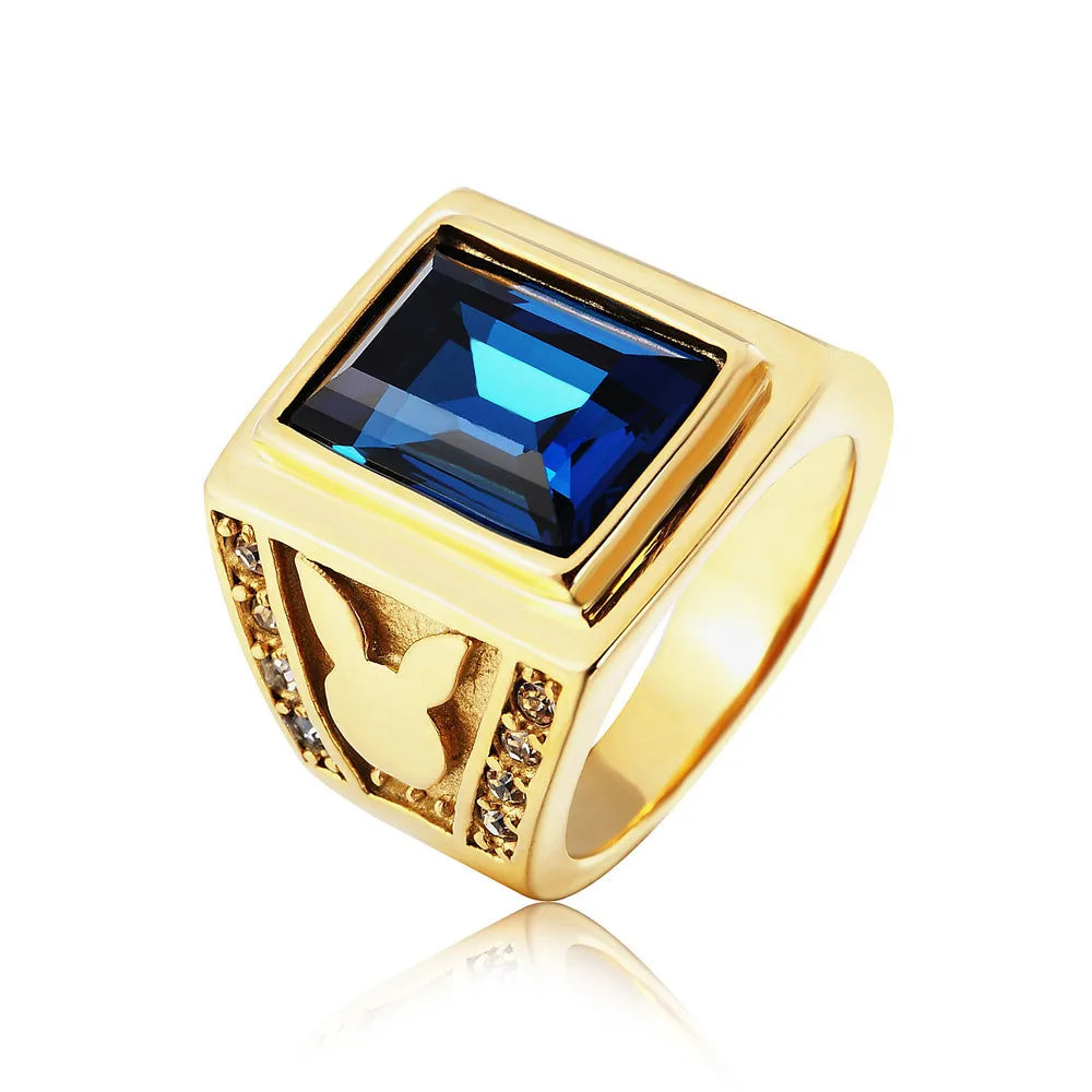 Hip-Hop Rabbit Rectangle Titanium Steel Men'S Rings