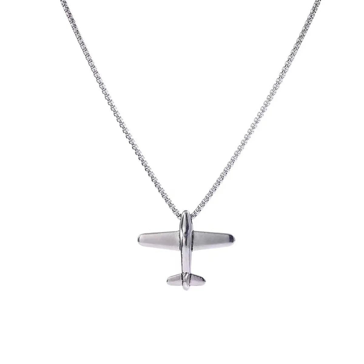 Hip-Hop Retro Airplane Stainless Steel Alloy Unisex Pendant Necklace Sweater Chain