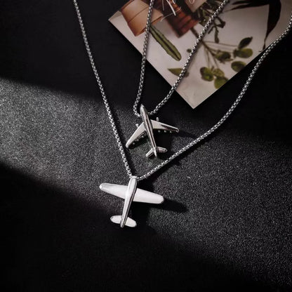 Hip-Hop Retro Airplane Stainless Steel Alloy Unisex Pendant Necklace Sweater Chain