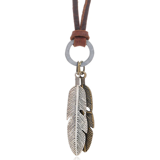 Hip-Hop Retro Alloy Feather Adjustable Necklace