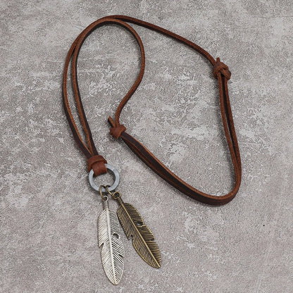 Hip-Hop Retro Alloy Feather Adjustable Necklace