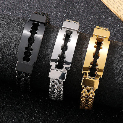 Hip-Hop Retro Blade Titanium Steel Plating 18K Gold Plated Men'S Bracelets