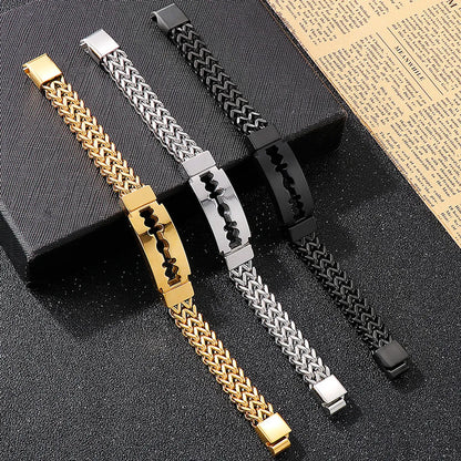 Hip-Hop Retro Blade Titanium Steel Plating 18K Gold Plated Men'S Bracelets