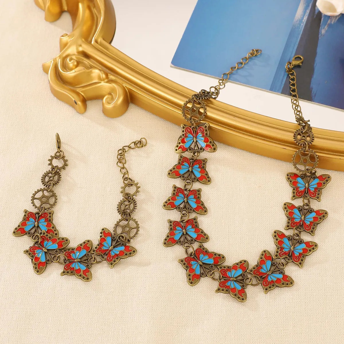 Hip-Hop Retro Butterfly Alloy Enamel Women'S Jewelry Set