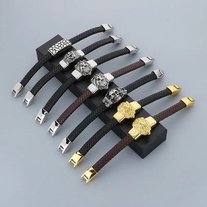 Hip-Hop Retro Color Block 304 Stainless Steel Leather Plating 18K Gold Plated Men'S Bangle