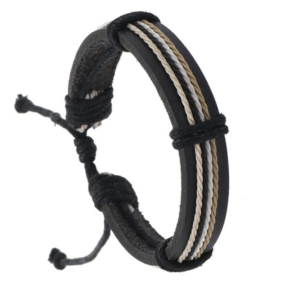 Hip-Hop Retro Color Block Pu Leather Knitting Stripe Men'S Bracelets