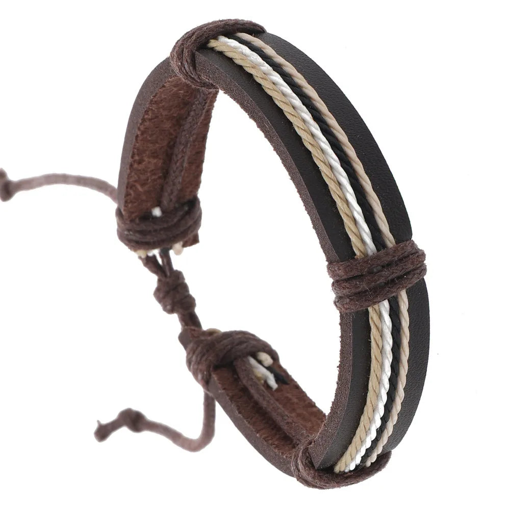 Hip-Hop Retro Color Block Pu Leather Knitting Stripe Men'S Bracelets