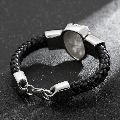 Hip-Hop Retro Color Block Pu Leather Titanium Steel Braid Men'S Bangle