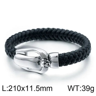 Hip-Hop Retro Color Block Pu Leather Titanium Steel Braid Men'S Bangle