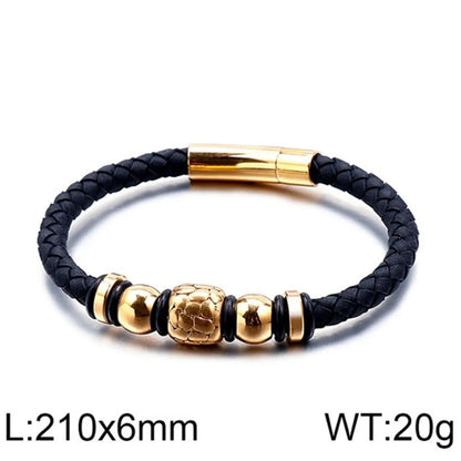 Hip-Hop Retro Color Block Pu Leather Titanium Steel Plating 18K Gold Plated Men'S Bangle