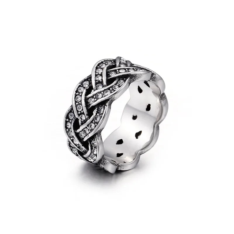 Hip-Hop Retro Color Block Titanium Steel Inlay Zircon Men'S Rings