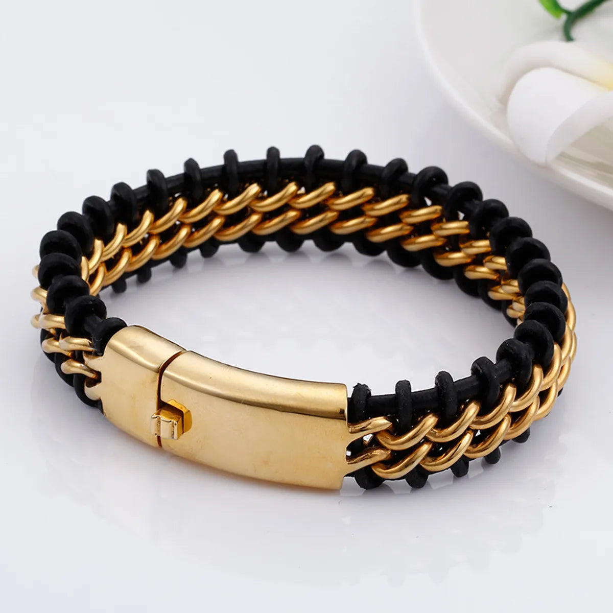 Hip-Hop Retro Color Block Titanium Steel Plating 18K Gold Plated Men'S Bracelets