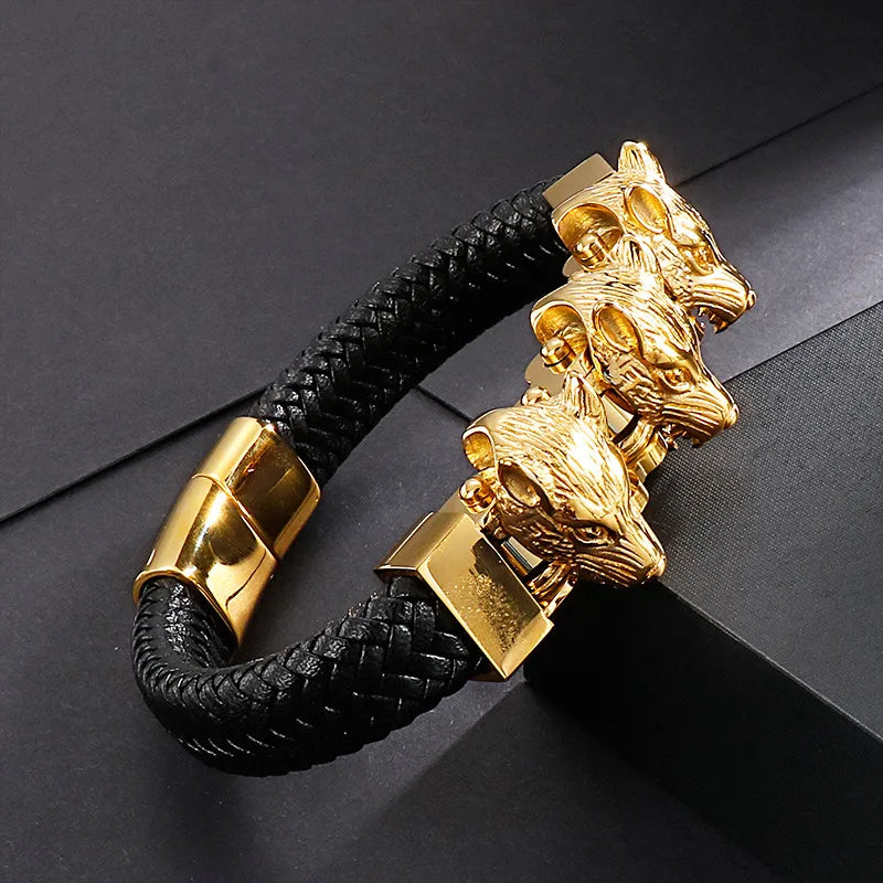 Hip-Hop Retro Color Block Titanium Steel Plating 18K Gold Plated Men'S Bracelets