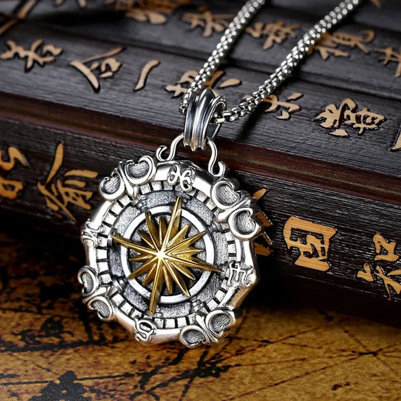Hip-Hop Retro Compass Copper Unisex Pendant Necklace