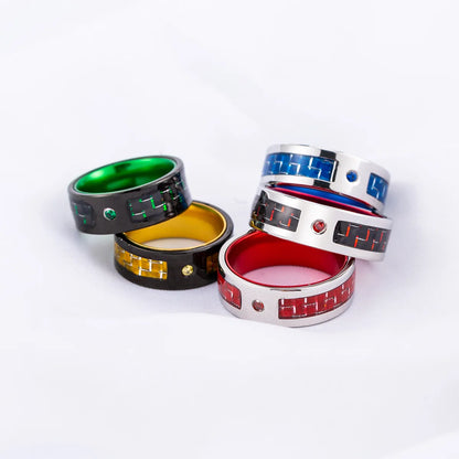 Hip-Hop Retro Cool Style Color Block 304 Stainless Steel Carbon Fiber Polishing Epoxy Inlay Rhinestones Men'S Rings