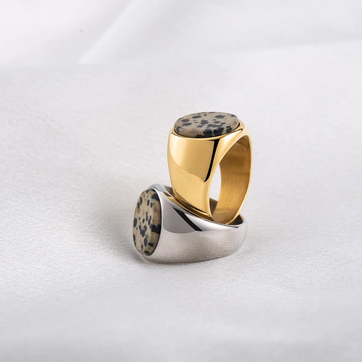 Hip-Hop Retro Cool Style Geometric 316L Stainless Steel  Polishing Inlay Natural Stone 18K Gold Plated Women'S Rings