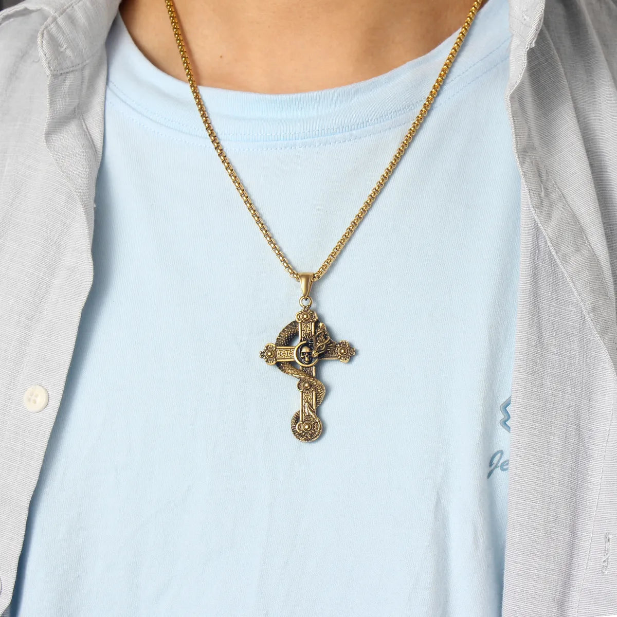 Hip-Hop Retro Cross 304 Stainless Steel Men'S Pendant Necklace