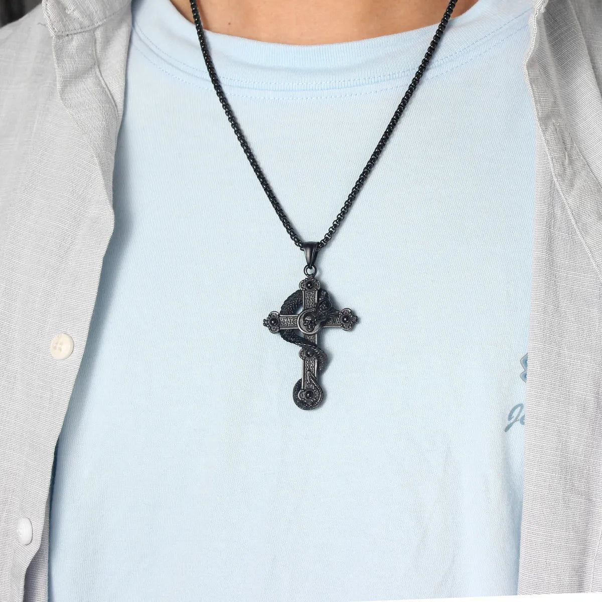 Hip-Hop Retro Cross 304 Stainless Steel Men'S Pendant Necklace