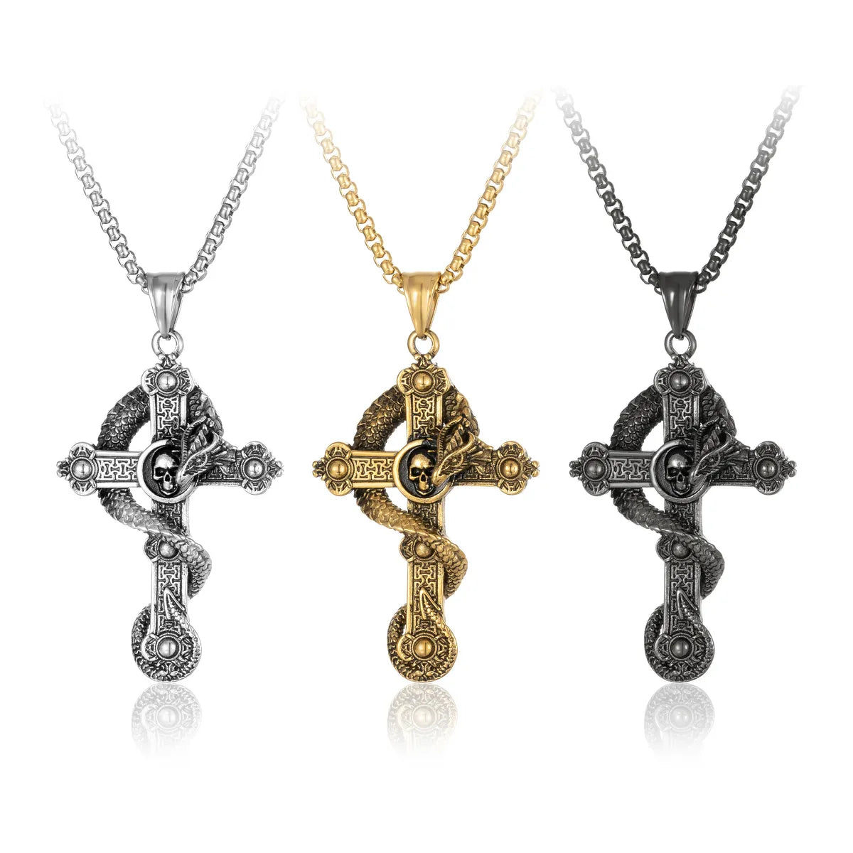 Hip-Hop Retro Cross 304 Stainless Steel Men'S Pendant Necklace