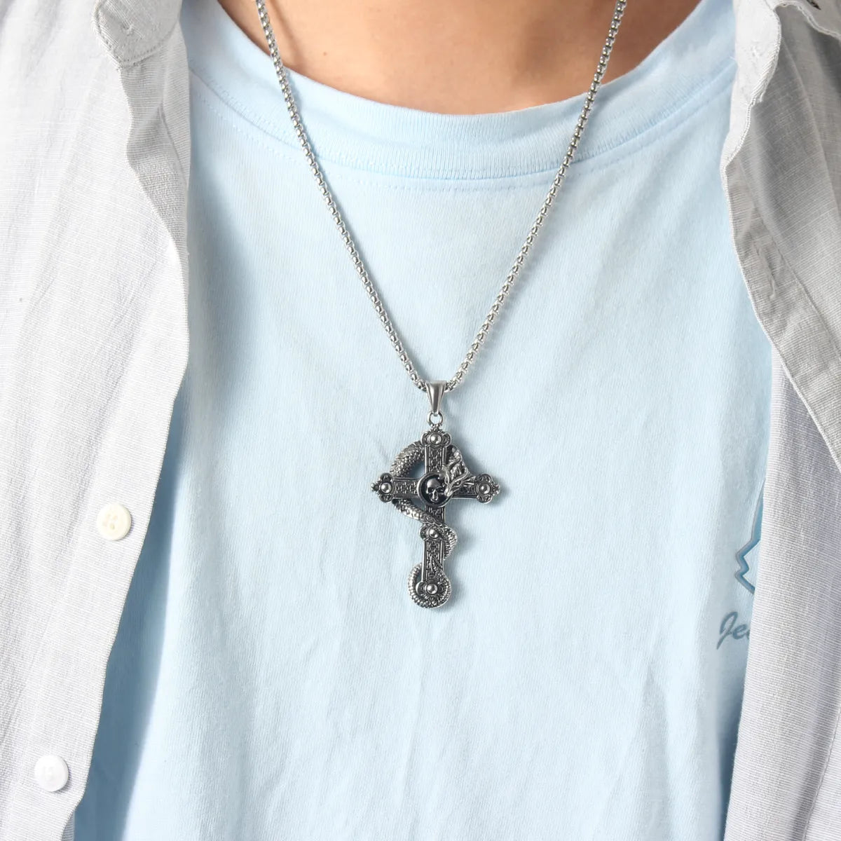 Hip-Hop Retro Cross 304 Stainless Steel Men'S Pendant Necklace