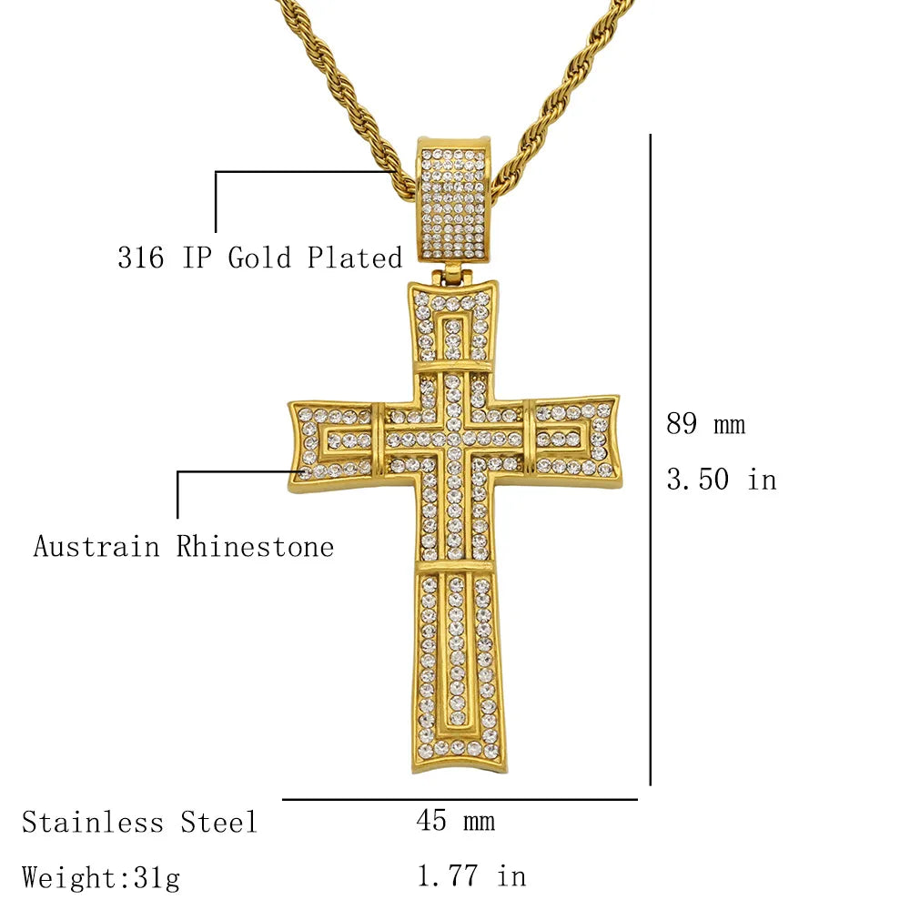 Hip-Hop Retro Cross 316 Stainless Steel  Inlay Rhinestones Unisex Pendant Necklace