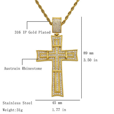 Hip-Hop Retro Cross 316 Stainless Steel  Inlay Rhinestones Unisex Pendant Necklace