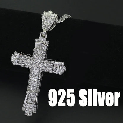 Hip-Hop Retro Cross Alloy Metal Inlay Rhinestones Men'S Pendant Necklace