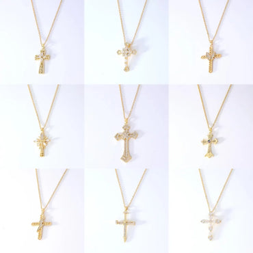 Wholesale Hip-Hop Retro Cross 304 Stainless Steel Copper Plating Inlay K Gold Plated Zircon Pendant Necklace