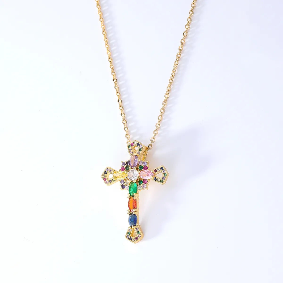 Wholesale Hip-Hop Retro Cross 304 Stainless Steel Copper Plating Inlay K Gold Plated Zircon Pendant Necklace