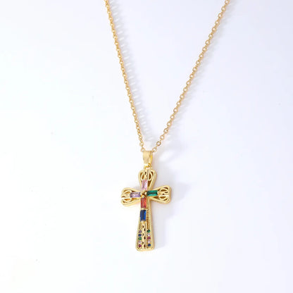 Wholesale Hip-Hop Retro Cross 304 Stainless Steel Copper Plating Inlay K Gold Plated Zircon Pendant Necklace