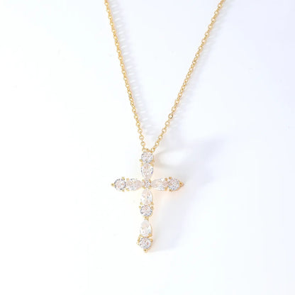 Wholesale Hip-Hop Retro Cross 304 Stainless Steel Copper Plating Inlay K Gold Plated Zircon Pendant Necklace