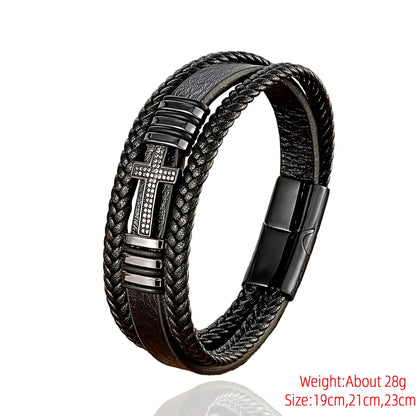 Hip-Hop Retro Cross Metal Plating Inlay Rhinestones Men'S Bracelets