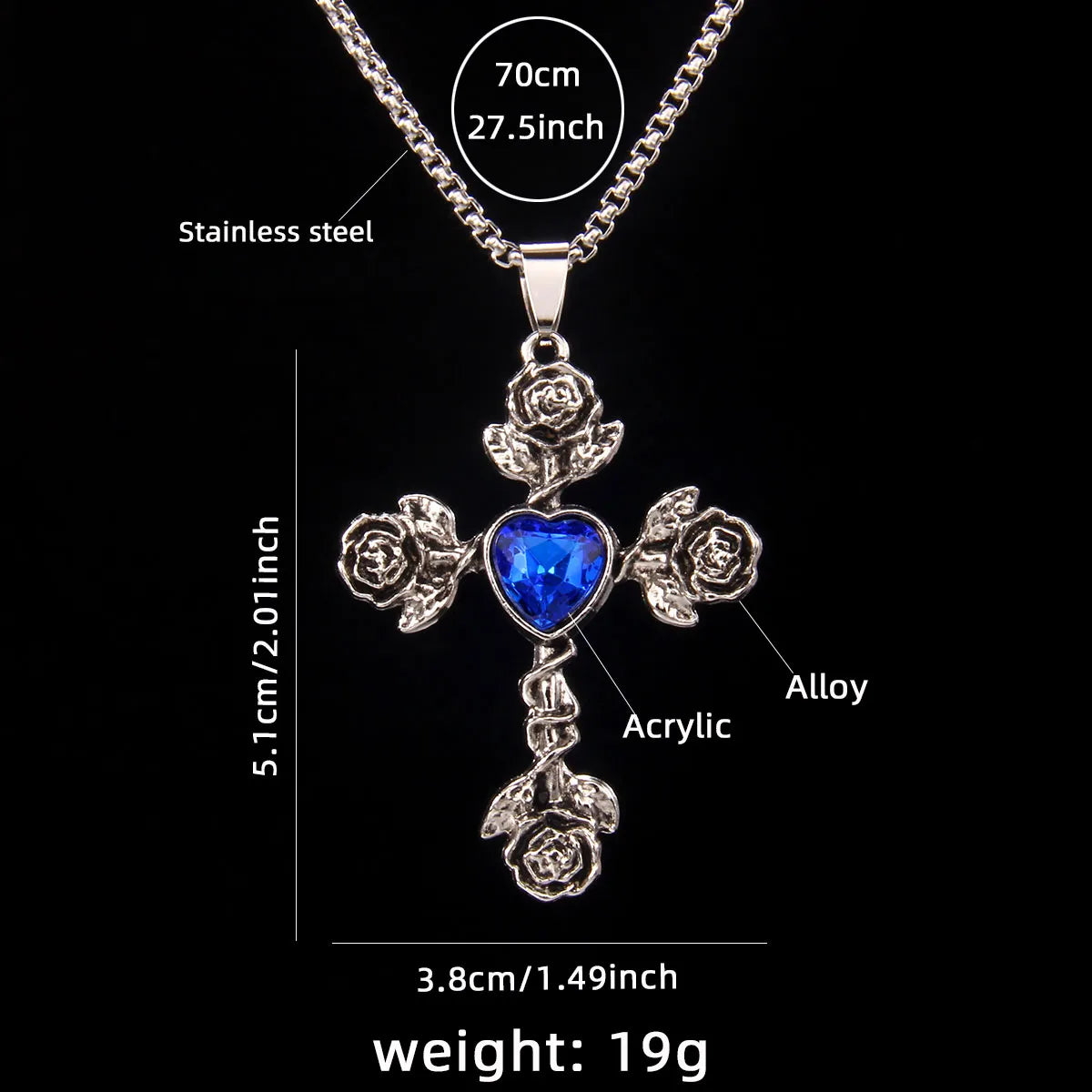 Hip-Hop Retro Cross Rose 201 Stainless Steel Arylic Zinc Alloy Acrylic Unisex Pendant Necklace