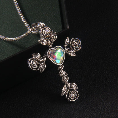 Hip-Hop Retro Cross Rose 201 Stainless Steel Arylic Zinc Alloy Acrylic Unisex Pendant Necklace