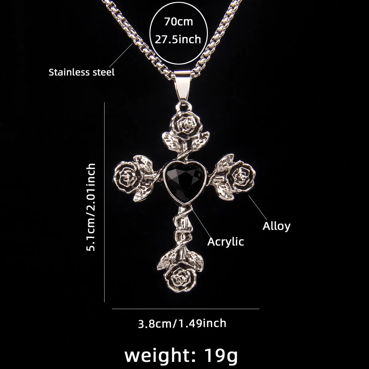 Hip-Hop Retro Cross Rose 201 Stainless Steel Arylic Zinc Alloy Acrylic Unisex Pendant Necklace