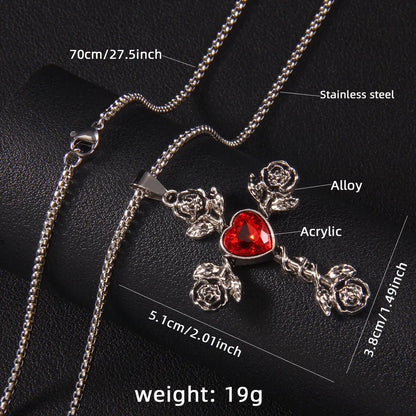 Hip-Hop Retro Cross Rose 201 Stainless Steel Arylic Zinc Alloy Acrylic Unisex Pendant Necklace