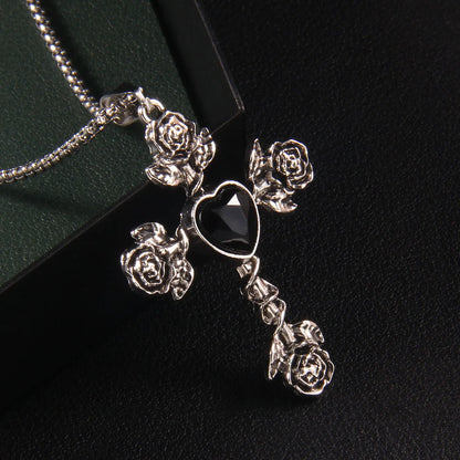 Hip-Hop Retro Cross Rose 201 Stainless Steel Arylic Zinc Alloy Acrylic Unisex Pendant Necklace