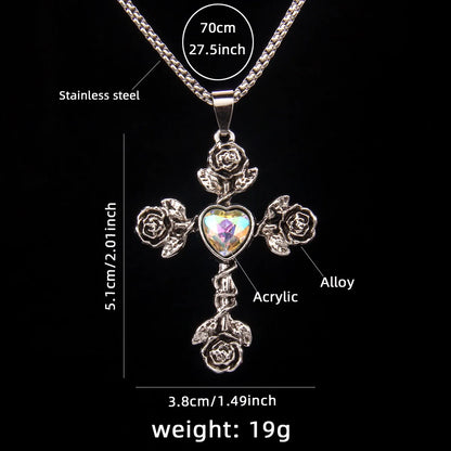 Hip-Hop Retro Cross Rose 201 Stainless Steel Arylic Zinc Alloy Acrylic Unisex Pendant Necklace