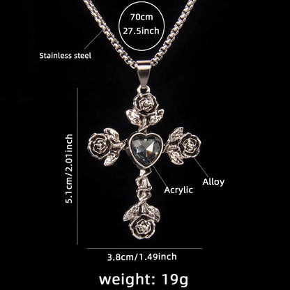 Hip-Hop Retro Cross Rose 201 Stainless Steel Arylic Zinc Alloy Acrylic Unisex Pendant Necklace