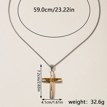 Hip-Hop Retro Cross Round Square 304 Stainless Steel Women'S Pendant Necklace