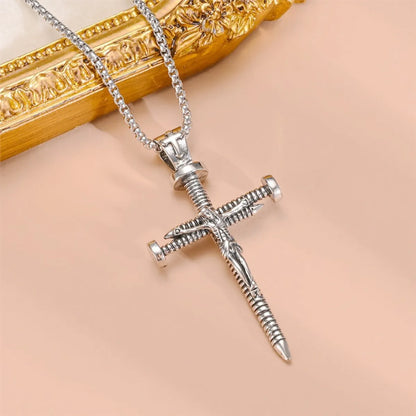 Hip-Hop Retro Cross Spider Titanium Steel Inlay Zircon Pendant Necklace