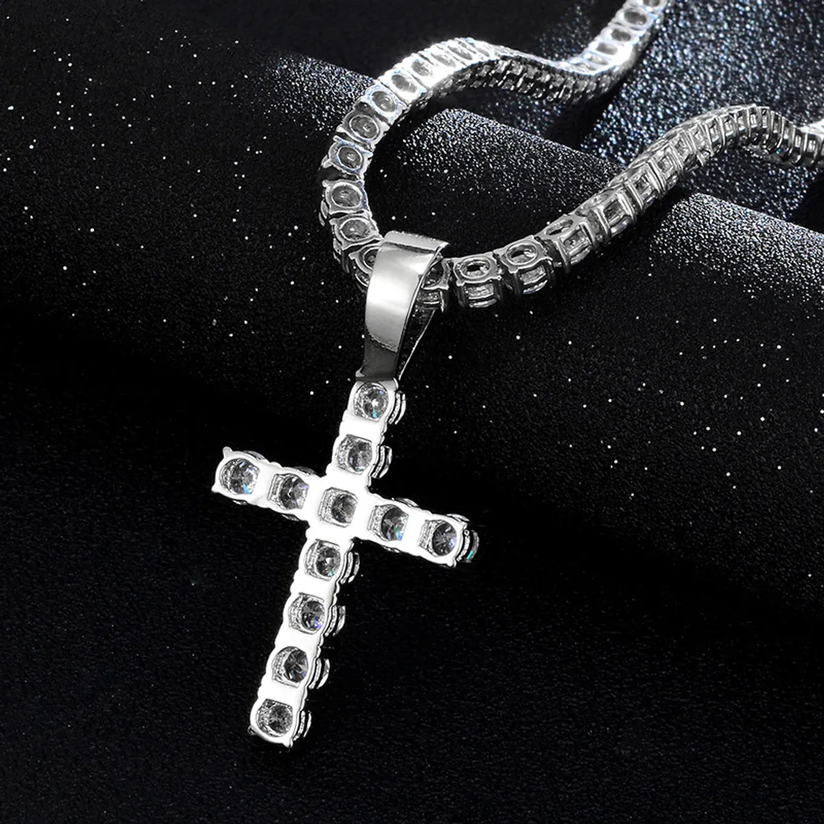 Hip-Hop Retro Cross 304 Stainless Steel Inlay Rhinestones Men'S