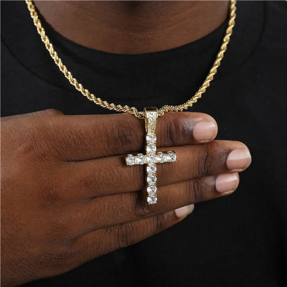 Hip-Hop Retro Cross 304 Stainless Steel Inlay Rhinestones Men'S