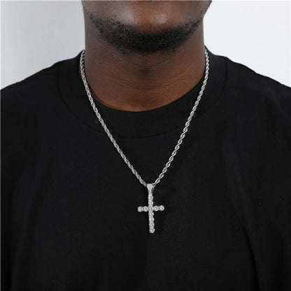 Hip-Hop Retro Cross 304 Stainless Steel Inlay Rhinestones Men'S