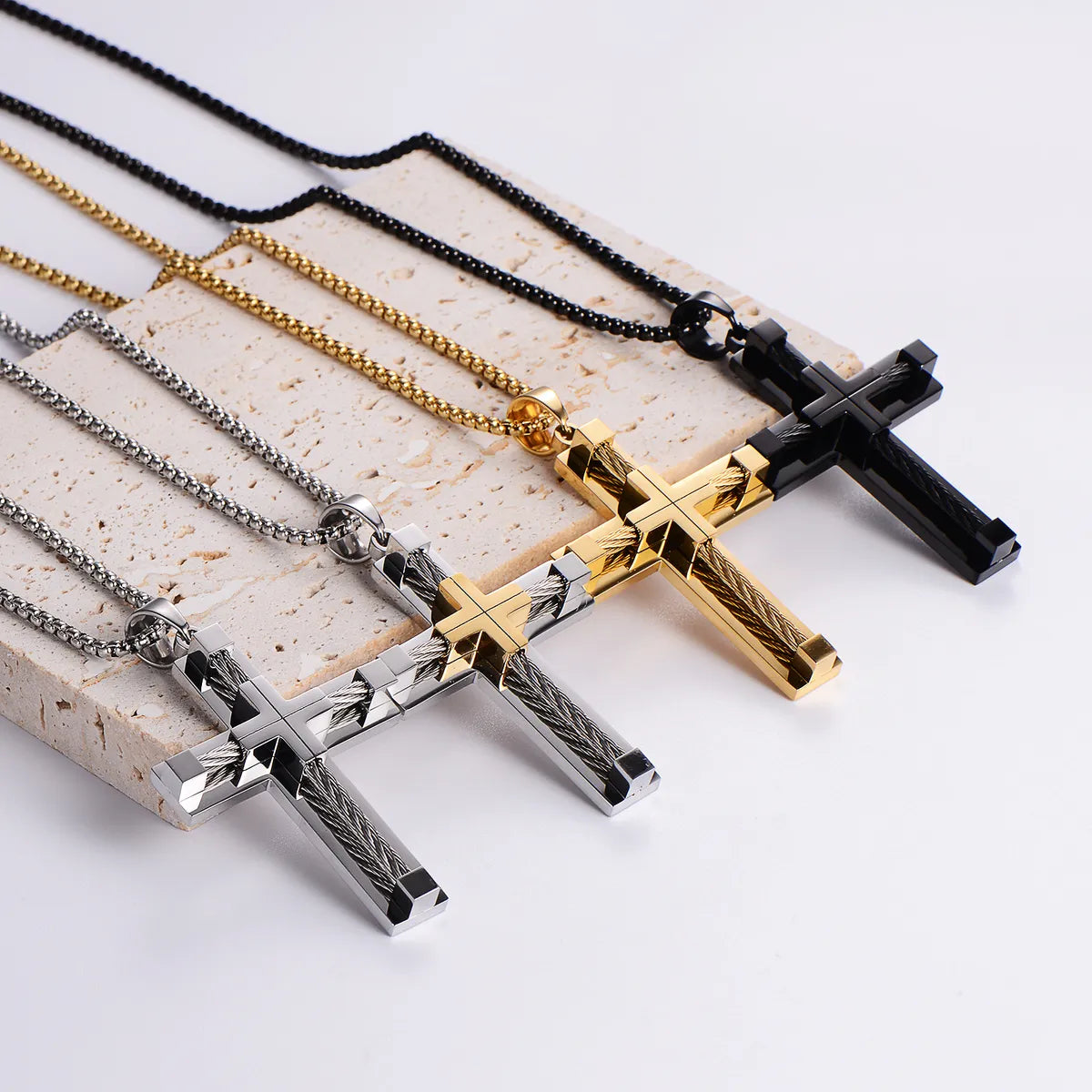 Hip-Hop Retro Cross Stainless Steel Plating Gold Plated Women'S Pendant Necklace