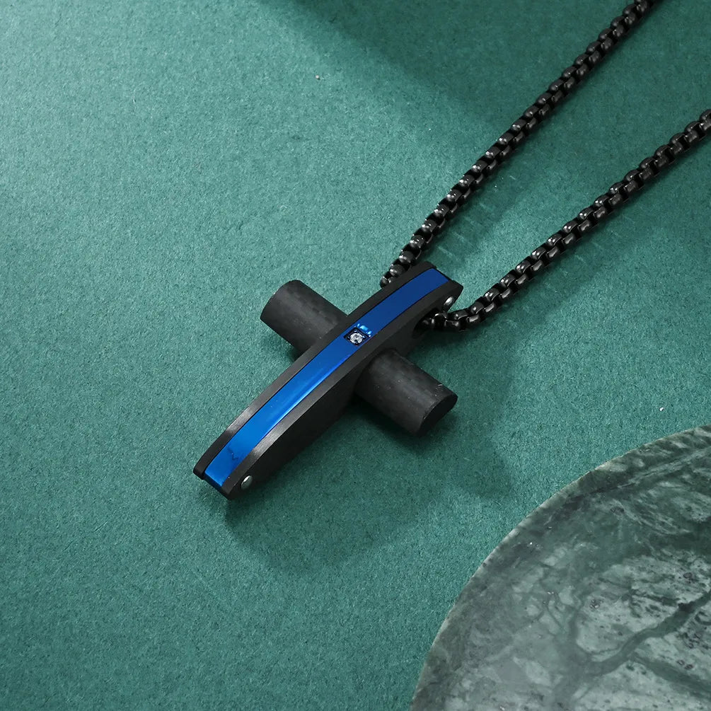 Hip-Hop Retro Cross Titanium Steel Inlay Zircon Men'S Pendant Necklace