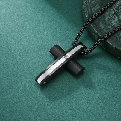 Hip-Hop Retro Cross Titanium Steel Inlay Zircon Men'S Pendant Necklace