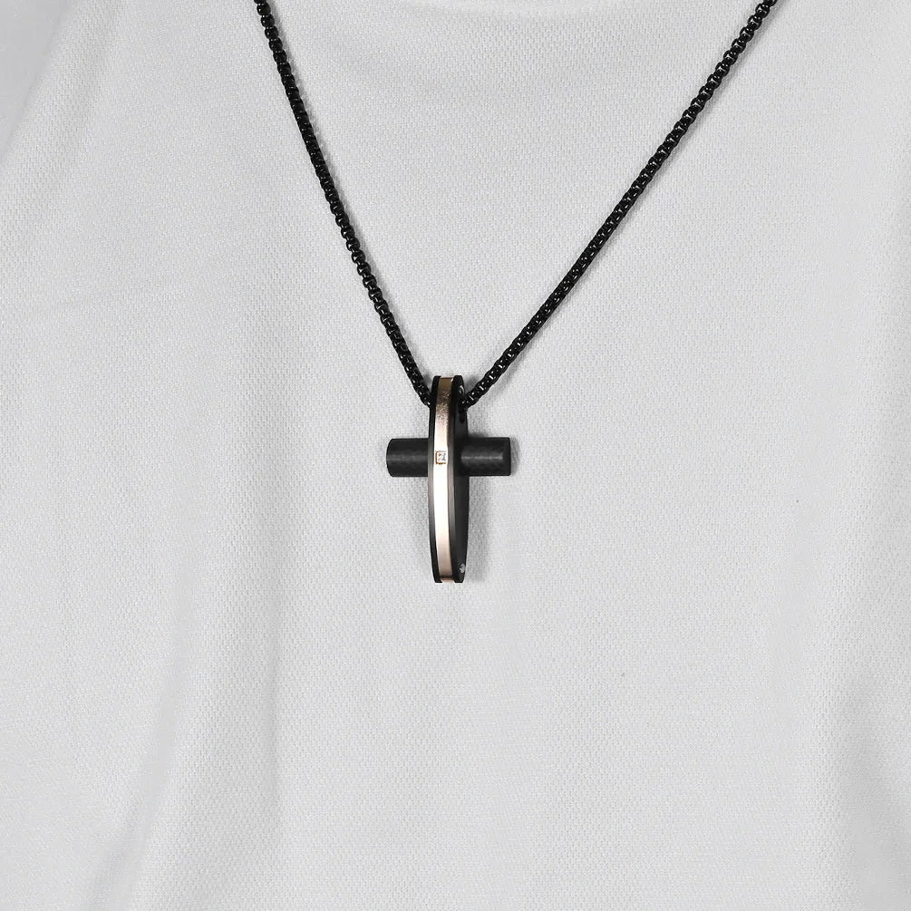 Hip-Hop Retro Cross Titanium Steel Inlay Zircon Men'S Pendant Necklace