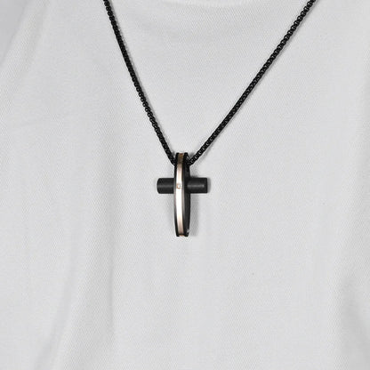 Hip-Hop Retro Cross Titanium Steel Inlay Zircon Men'S Pendant Necklace